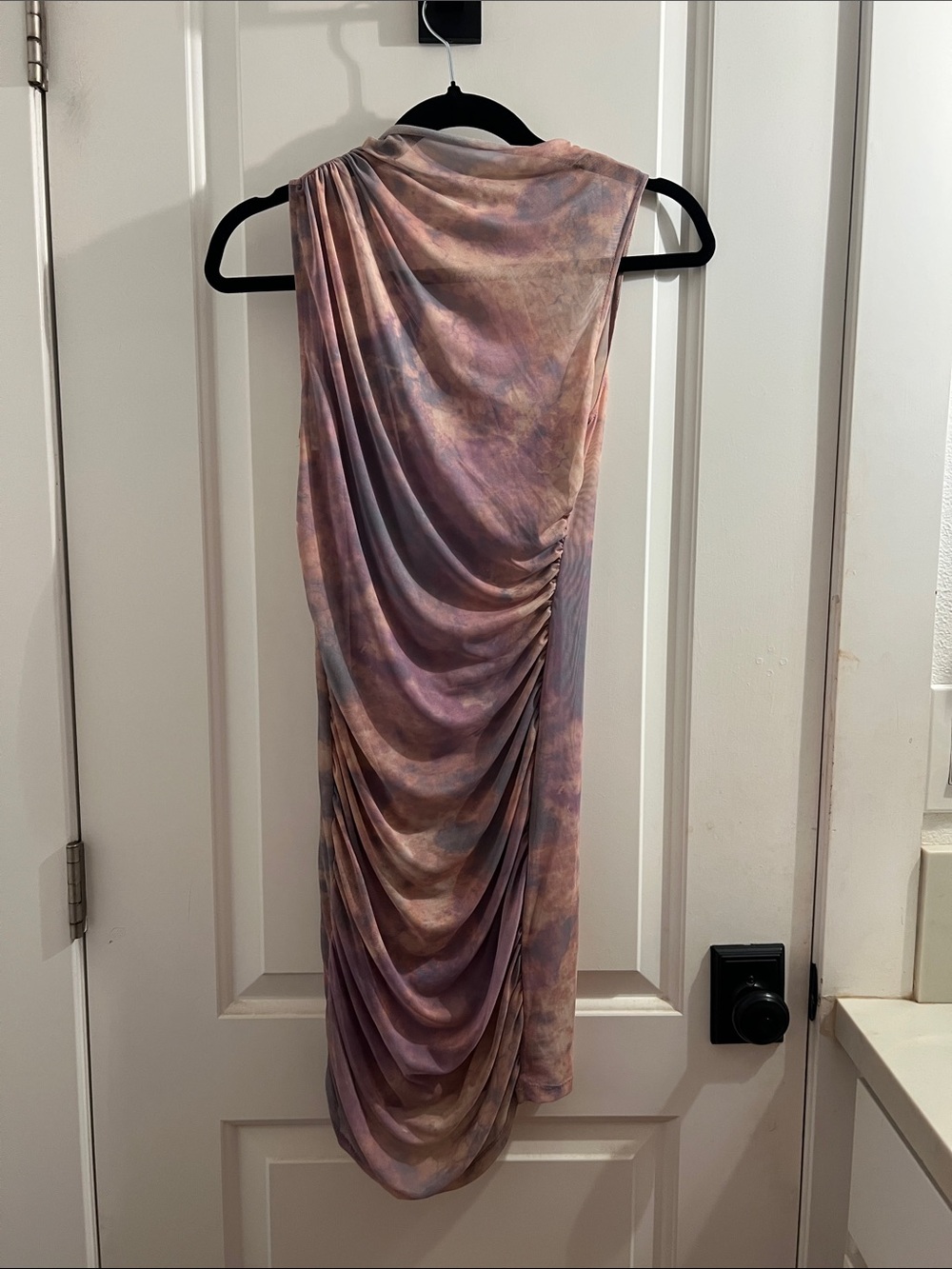 Zara Mauve Pink Tie-Dye Asymmetrical Draped Midi Dress